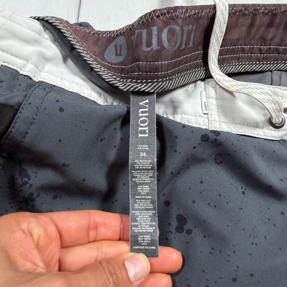 Vuori Cruise Board Shorts Men 34 Gray Blue Dots Inseam 7" Unlined Swim Trunks - Picture 5 of 8
